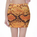 Orange Snakeskin Print Pencil Mini Skirt