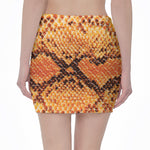 Orange Snakeskin Print Pencil Mini Skirt