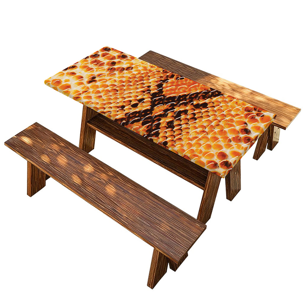Orange Snakeskin Print Picnic Table Cover