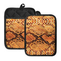 Orange Snakeskin Print Pot Holders With Pocket