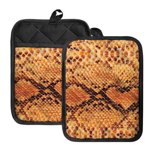 Orange Snakeskin Print Pot Holders With Pocket
