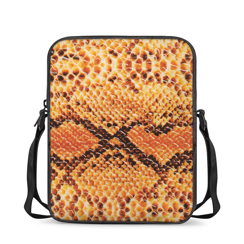 Orange Snakeskin Print Rectangular Crossbody Bag
