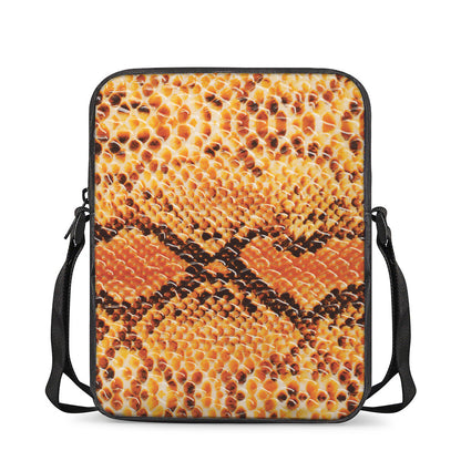 Orange Snakeskin Print Rectangular Crossbody Bag