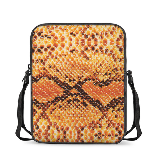 Orange Snakeskin Print Rectangular Crossbody Bag