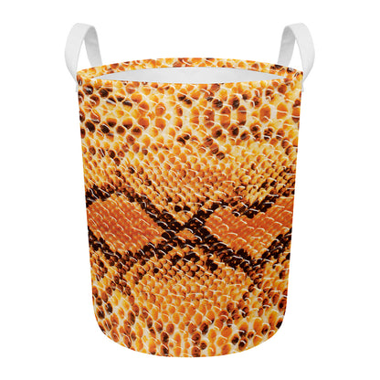 Orange Snakeskin Print Round Laundry Basket