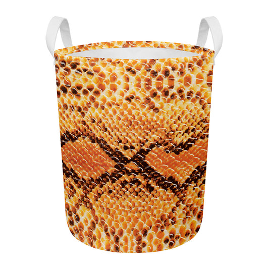 Orange Snakeskin Print Round Laundry Basket