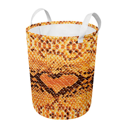 Orange Snakeskin Print Round Laundry Basket