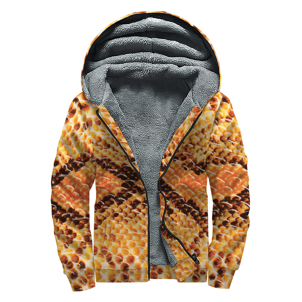 Orange Snakeskin Print Sherpa Lined Zip Up Hoodie