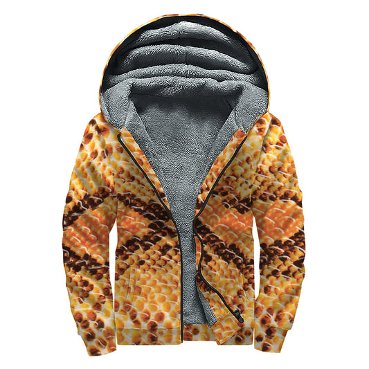 Orange Snakeskin Print Sherpa Lined Zip Up Hoodie