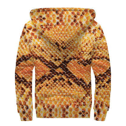 Orange Snakeskin Print Sherpa Lined Zip Up Hoodie