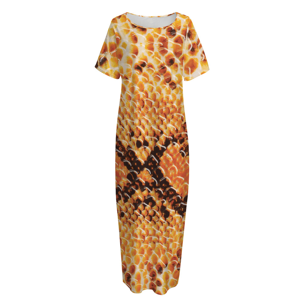 Orange Snakeskin Print Short Sleeve Long Nightdress