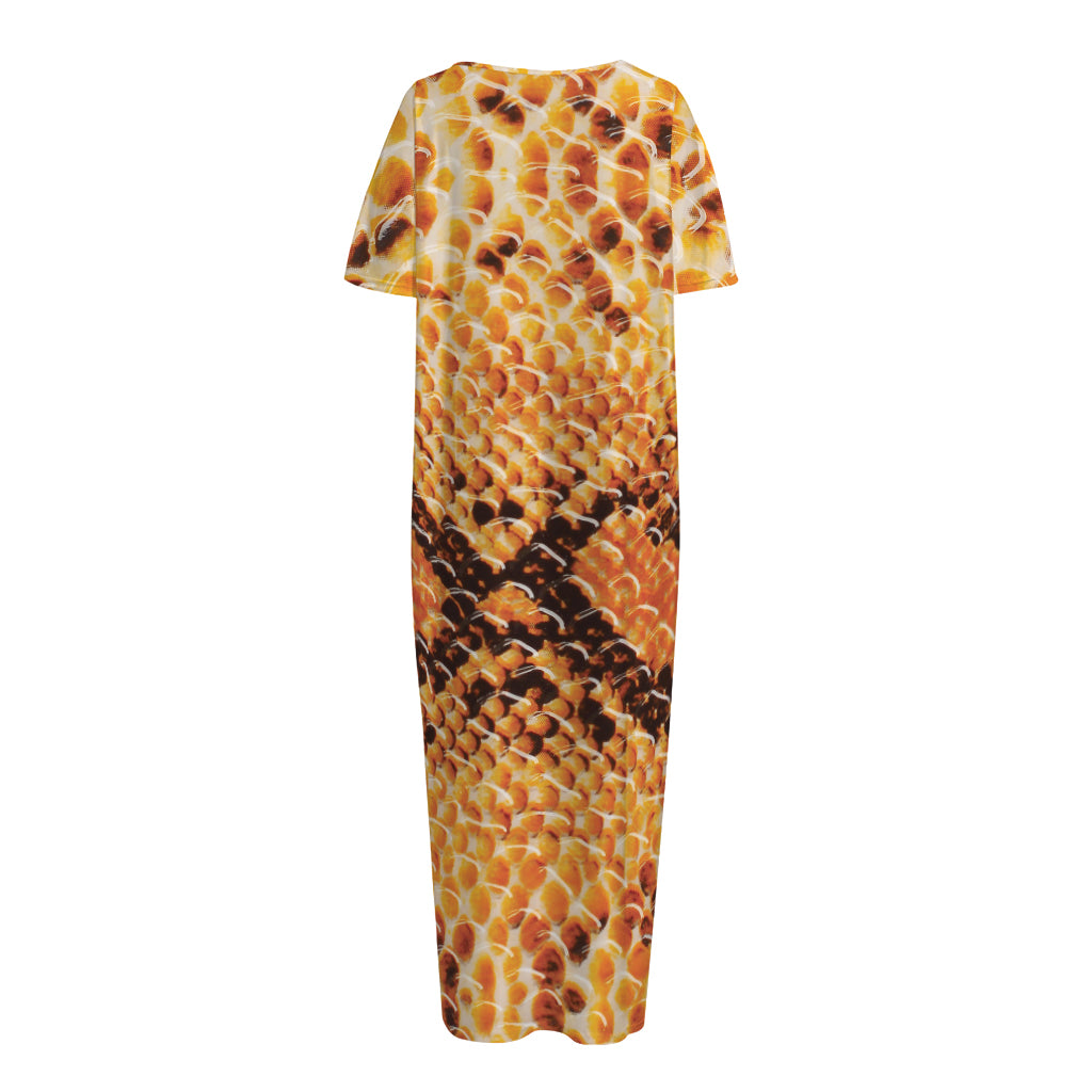 Orange Snakeskin Print Short Sleeve Long Nightdress