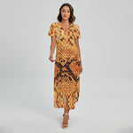 Orange Snakeskin Print Short Sleeve Maxi Dress