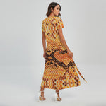 Orange Snakeskin Print Short Sleeve Maxi Dress