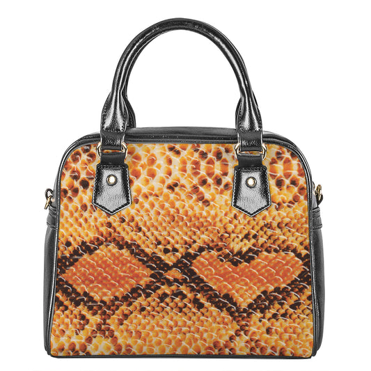 Orange Snakeskin Print Shoulder Handbag