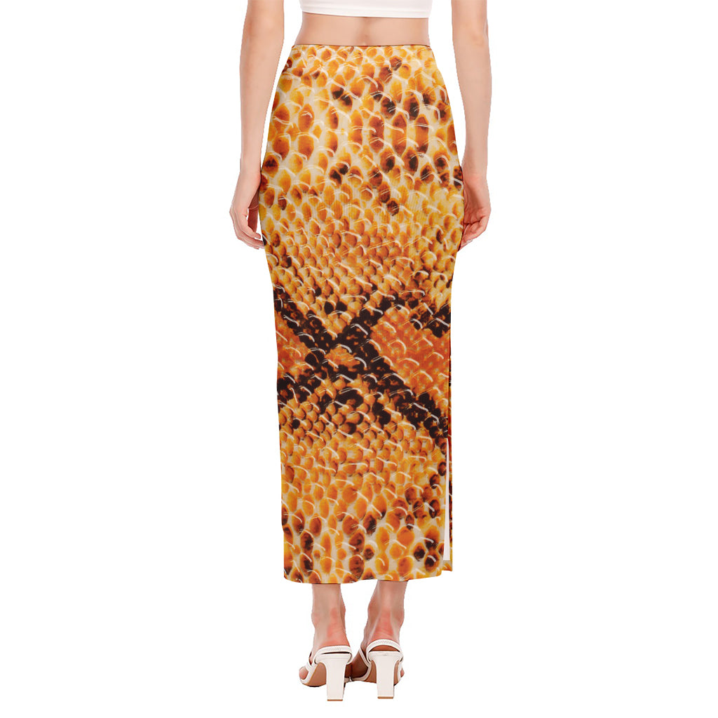 Orange Snakeskin Print Side Slit Maxi Skirt