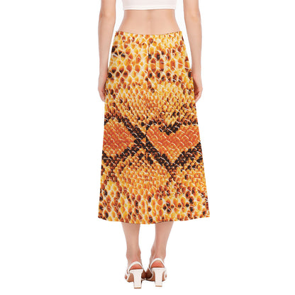 Orange Snakeskin Print Side Slit Midi Skirt