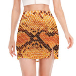 Orange Snakeskin Print Side Slit Mini Skirt