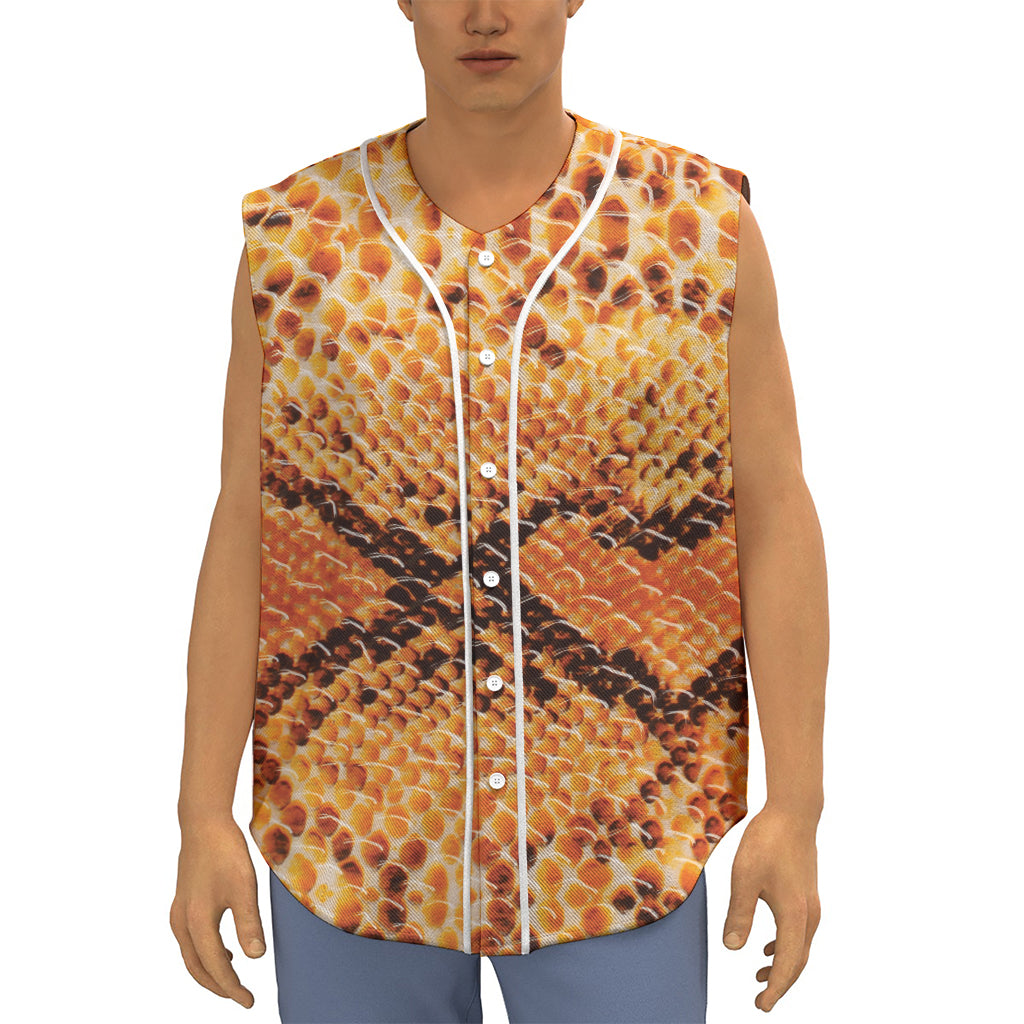 Orange Snakeskin Print Sleeveless Baseball Jersey