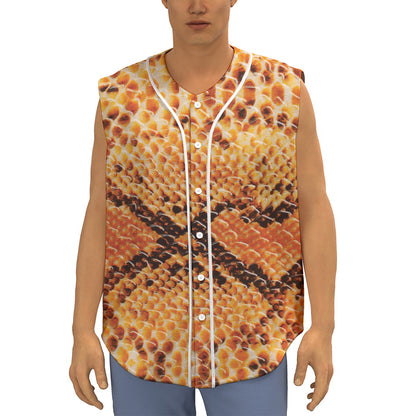 Orange Snakeskin Print Sleeveless Baseball Jersey