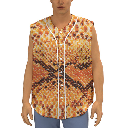 Orange Snakeskin Print Sleeveless Baseball Jersey