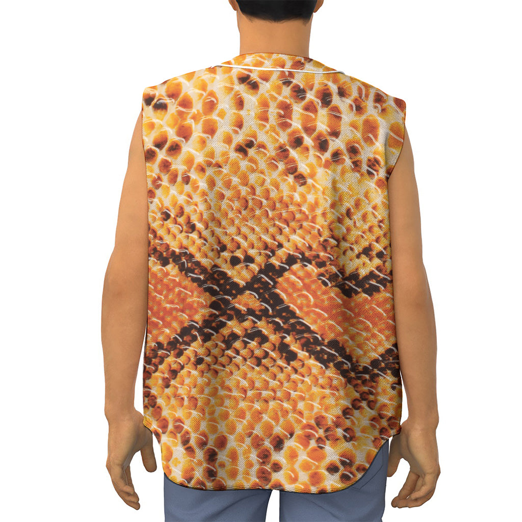 Orange Snakeskin Print Sleeveless Baseball Jersey