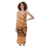 Orange Snakeskin Print Slim Fit Midi Cami Dress