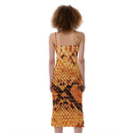 Orange Snakeskin Print Slim Fit Midi Cami Dress