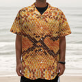 Orange Snakeskin Print Textured Short Sleeve Shirt