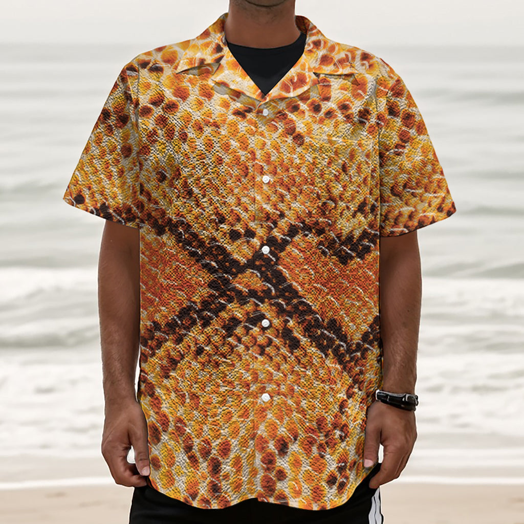 Orange Snakeskin Print Textured Short Sleeve Shirt