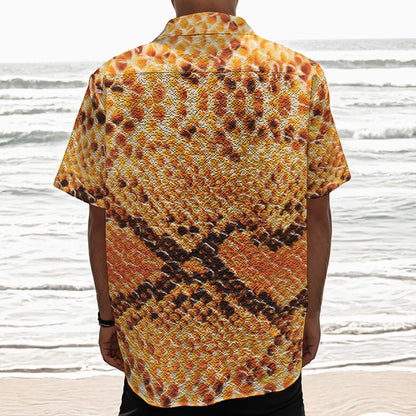 Orange Snakeskin Print Textured Short Sleeve Shirt