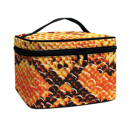 Orange Snakeskin Print Travel Makeup Bag