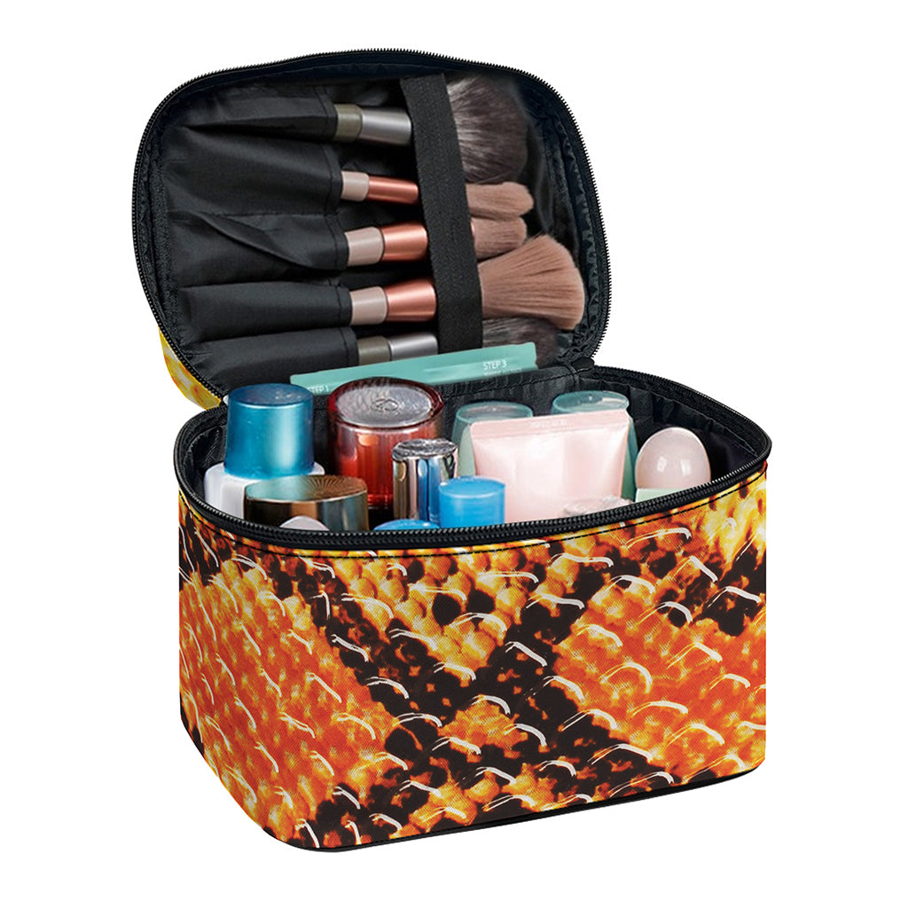 Orange Snakeskin Print Travel Makeup Bag