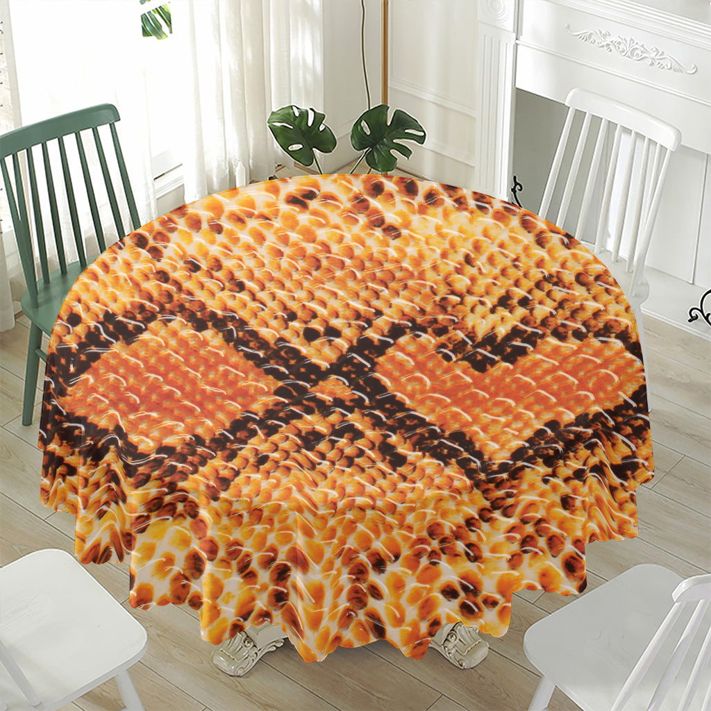 Orange Snakeskin Print Waterproof Round Tablecloth