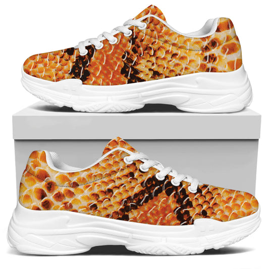 Orange Snakeskin Print White Chunky Shoes