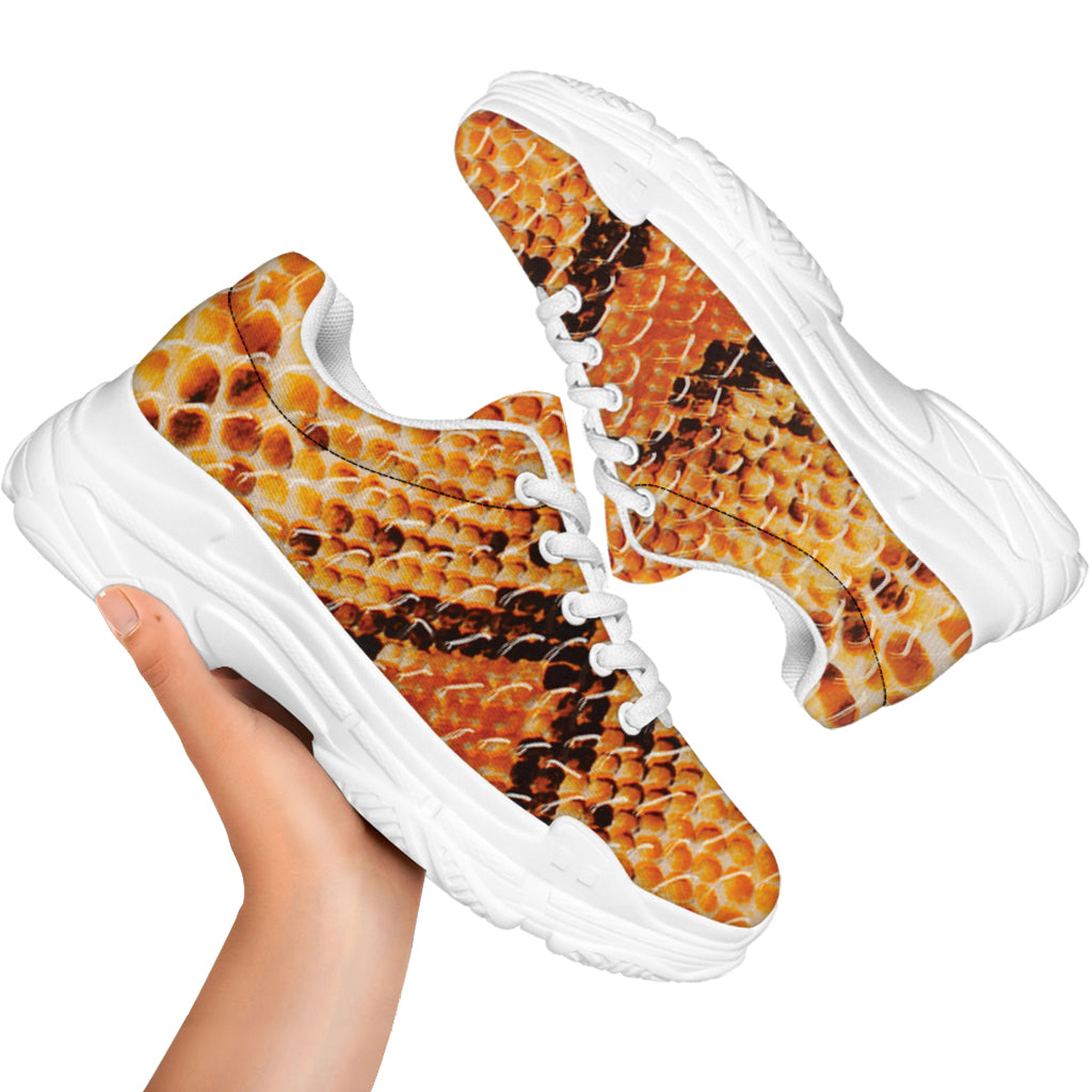 Orange Snakeskin Print White Chunky Shoes