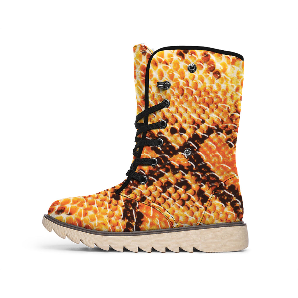 Orange Snakeskin Print Winter Boots