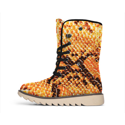 Orange Snakeskin Print Winter Boots