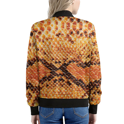 Orange Snakeskin Print Women's Bomber Jacket