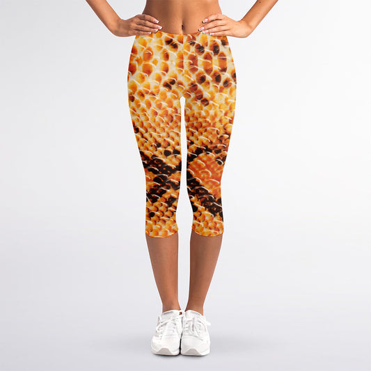 Orange Snakeskin Print Women's Capri Leggings