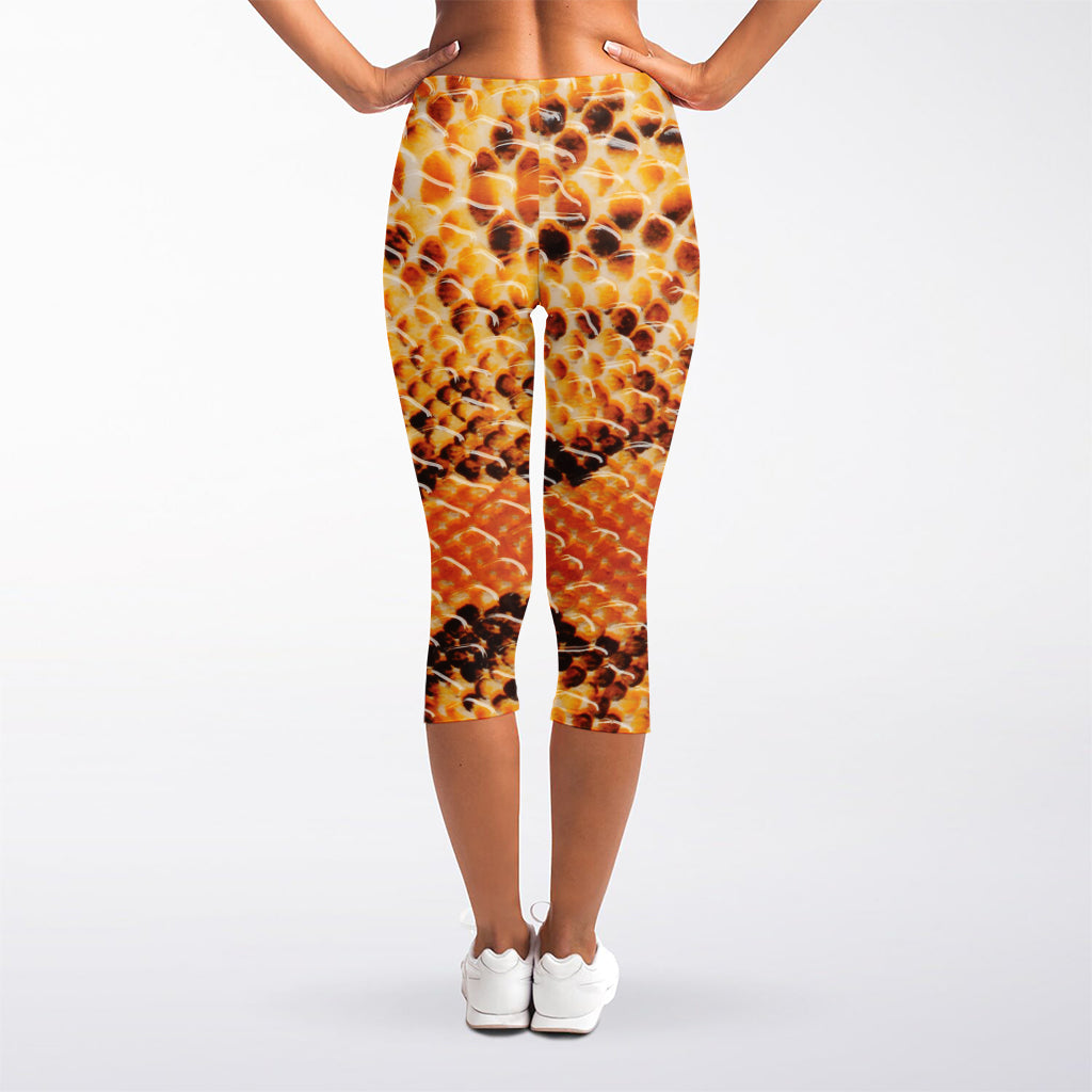 Orange Snakeskin Print Women's Capri Leggings