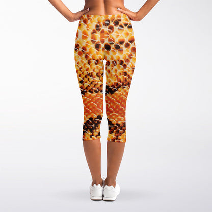Orange Snakeskin Print Women's Capri Leggings