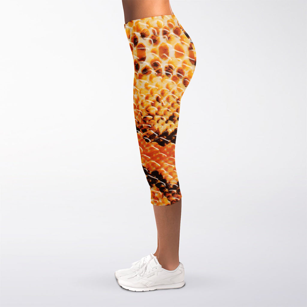Orange Snakeskin Print Women's Capri Leggings