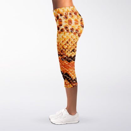 Orange Snakeskin Print Women's Capri Leggings