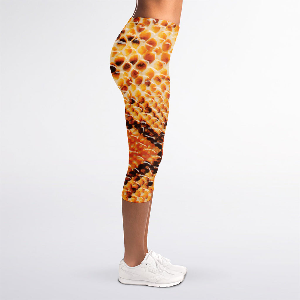 Orange Snakeskin Print Women's Capri Leggings