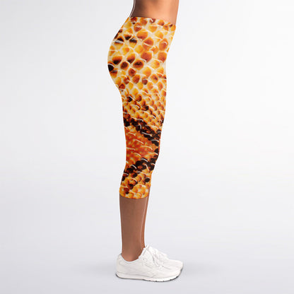 Orange Snakeskin Print Women's Capri Leggings