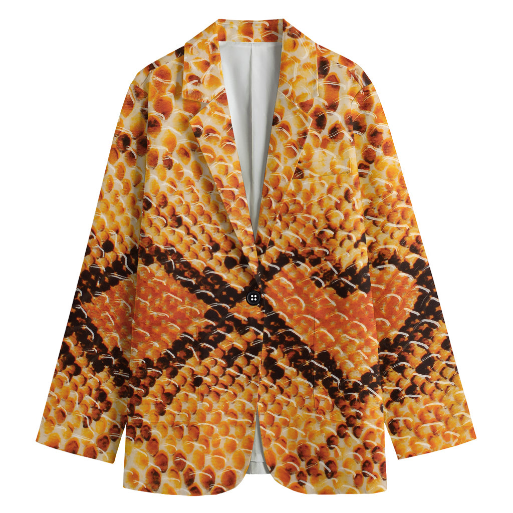 Orange Snakeskin Print Women's Cotton Blazer