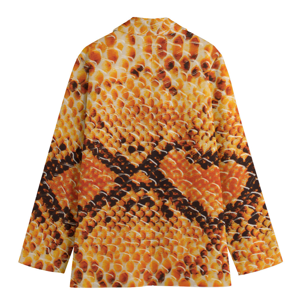 Orange Snakeskin Print Women's Cotton Blazer