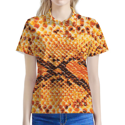 Orange Snakeskin Print Women's Polo Shirt