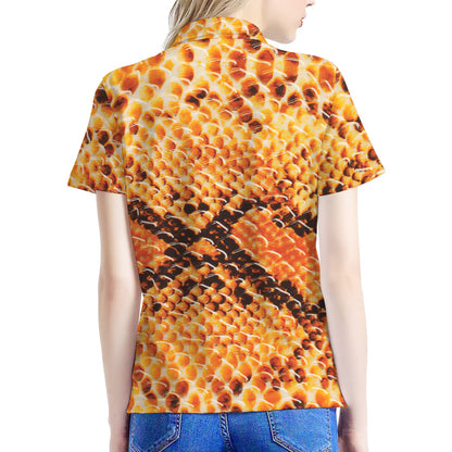 Orange Snakeskin Print Women's Polo Shirt